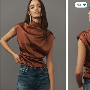 Mock Neck Draped Blouse by Anthro NWT
